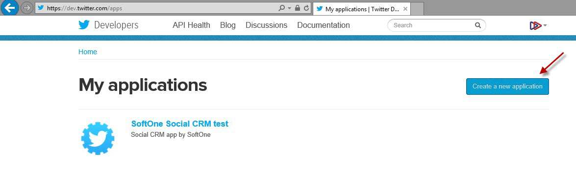 4.2.2 Εγκατάσταση Twitter εφαρμογής Δημιουργία εφαρμογής Twitter Για τη δημιουργία εφαρμογής στο Twitter (αφού έχετε κάνει Login στο Twitter με το λογαριασμό σας), επιλέγετε το σύνδεσμο https://dev.