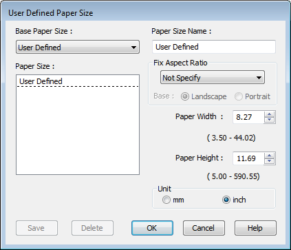 Περισσότεροι τρόποι εκτύπωσης B Εισαγάγετε το μέγεθος που θέλετε στο παράθυρο διαλόγου User Defined Paper Size (Μέγεθος χαρτιού που έχει καθοριστεί από το χρήστη) και κάντε κλικ στην επιλογή Save