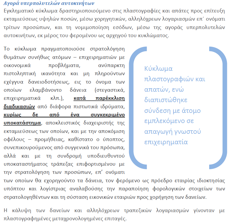 Πηγή: ετήσια έκθεση 2010 της Αρχής καταπολέμησης της νομιμοποίησης εσόδων από εγκληματικές