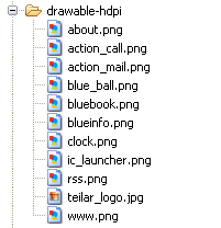 Εικόνα 21: Φάκελος drawable της εφαρμογής 3.5.2 Υποφάκελος res/layout Η χρήση των αρχείων XML είναι ο ευκολότερος τρόπος για την απεικόνιση γραφικών στοιχείων στην εφαρμογή.