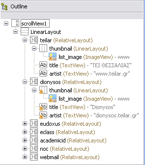 Εικόνα 29: Δομή του layout των Συνδέσμων Επιπλέον, ο χρήστης επιλέγοντας έναν σύνδεσμο μεταφέρεται εκτός της εφαρμογής, ανοίγοντας έναν περιηγητή στην επιλεγμένη διέυθυνση.