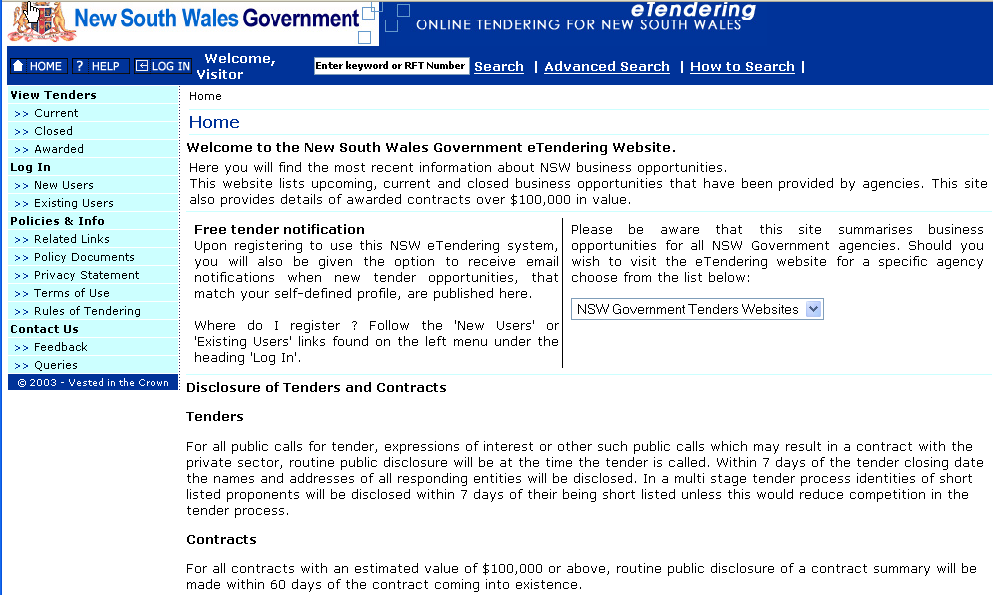 Ηλεκηπονική πλαηθόπμα δημοζίυν ππομηθειών ηηρ Νόηιαρ Οςαλίαρ 32 Πεγή: https://tenders.nsw.gov.au/nsw/index.