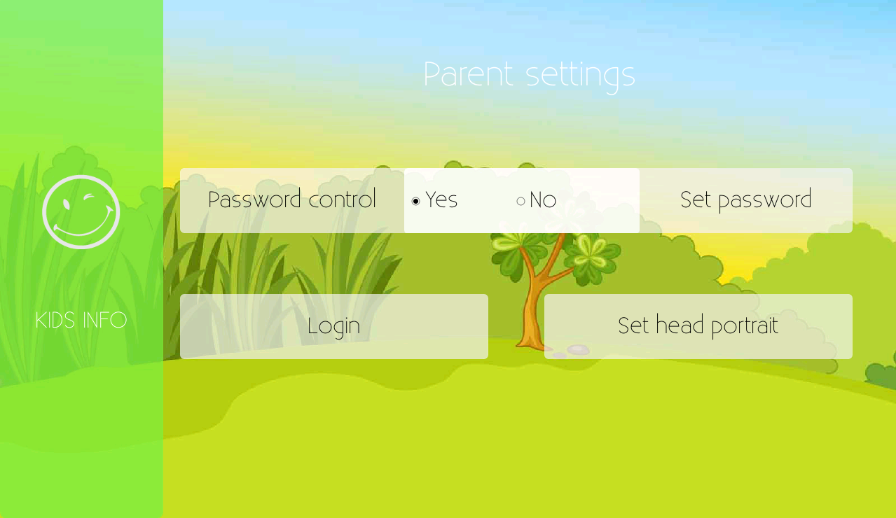 1-Kids info Σε αυτό το τμήμα, επιλέγετε κωδικό πρόσβασης στην κατηγορία parental