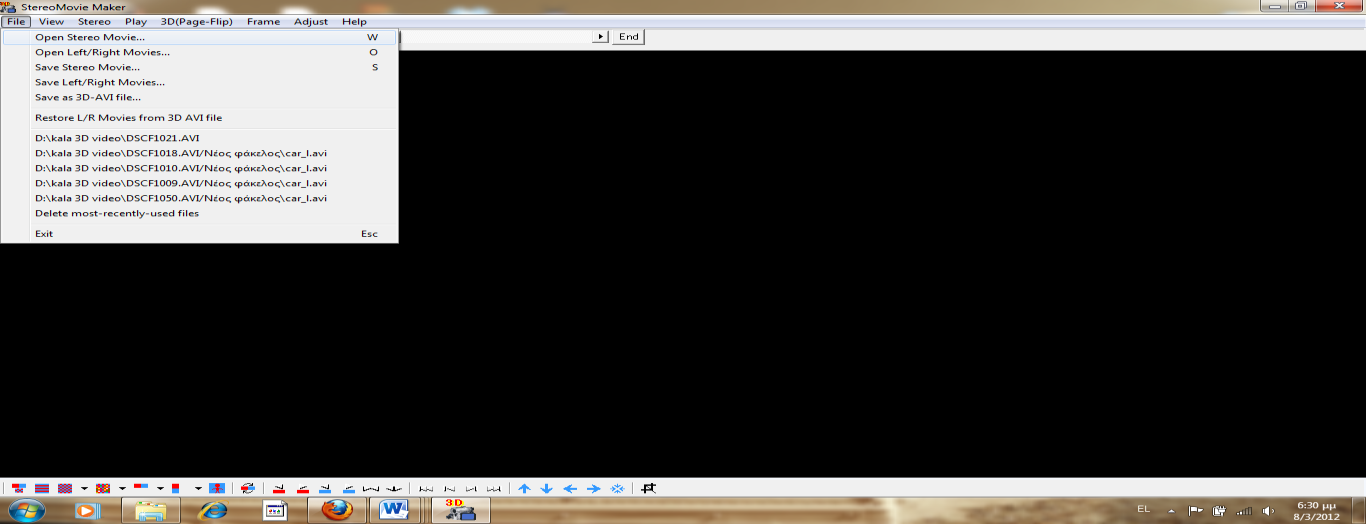 Εικ. 4.1 Εικόνα 4.1: Για να χωρίσουμε τώρα το αρχίκό video. Αρχικά τρέχουμε το stereo movie maker. Εικ. 4.2 Εικόνα 4.