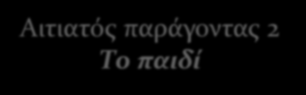 Αιτιατός παράγοντας 2 Το παιδί Απουσία ή ύπαρξη περιορισμένων μαθησιακών κινήτρων Βαριέται, δεν ενδιαφέρεται. Πολύ μεγάλος αριθμός δεδομένων επιβεβαιώνει ότι: 1.