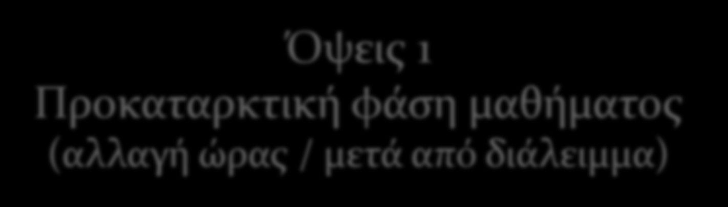 Όψεις 1 Προκαταρκτική φάση μαθήματος (αλλαγή ώρας / μετά από διάλειμμα) Αργούν να προετοιμαστούν: Δείχνουν υπερδραστήρια. Πίνουν νερό.