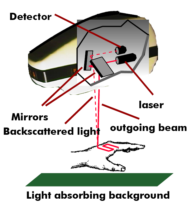 του φωτός οπισθοσκεδάζεται και φτάνει στον ανιχνευτή ο οποίος καταγράφει τα δεδομένα για επεξεργασία Εικόνα Αιμάτωσης (perfusion image) [συγκέντρωση κινούμενων ερυθρών