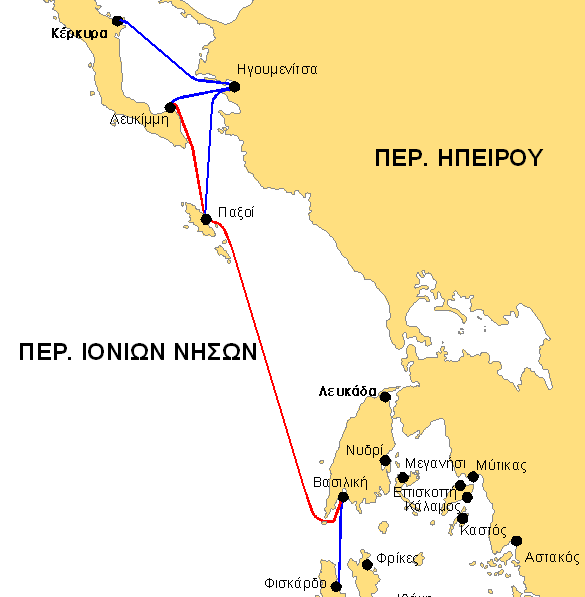 .5. Περιοχή Βορείου Ιονίου Γενικό σκεπτικό Το υφιστάμενο δίκτυο της περιοχής αυτής εξυπηρετεί τη σύνδεση των νησιών Κέρκυρας και Παξών με την ηπειρωτική χώρα (με gae το λιμάνι της Ηγουμενίτσας) και