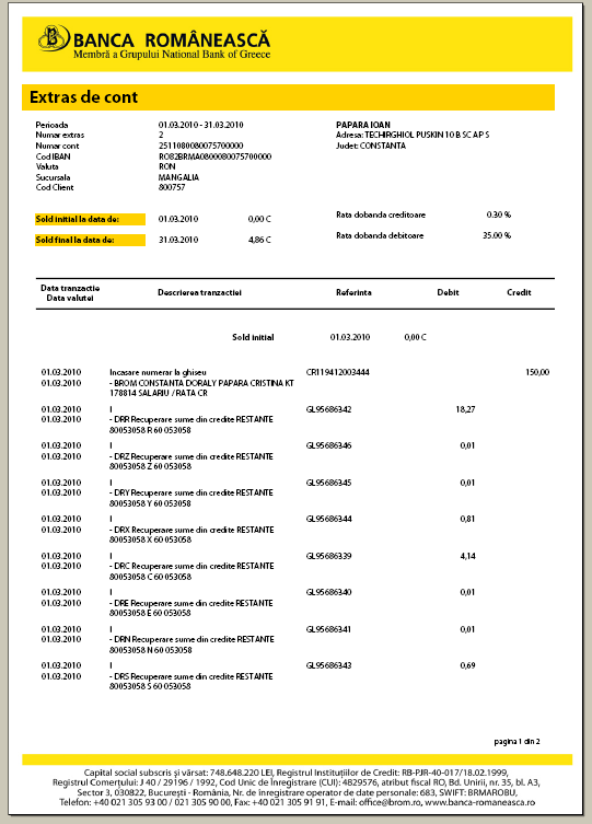 Banka Romaneasca > Output Mgmnt Document composition Not provided for