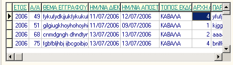 και για το πεδίο: Αρχή που απευθύνεται Αυτό γίνεται αν κάνουμε κλικ στα βελάκια ( ). Εμφάνιση καταχωρημένων εγγράφων σε πίνακα. Κάνοντας κλικ στο Άνοιγμα καταχωρημένων εγγραφών.