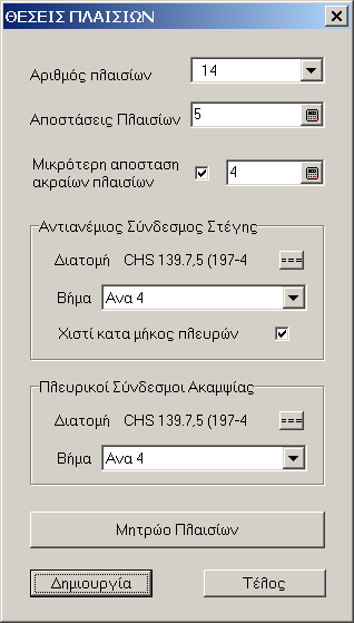 6. Πλαίσια Η διαδικασία για την εισαγωγή της μορφής του μεταλλικού φορέα πραγματοποιείται εξ ολοκλήρου σχεδόν μέσα από τις επιλογές του pull-down menu Πλαίσια.