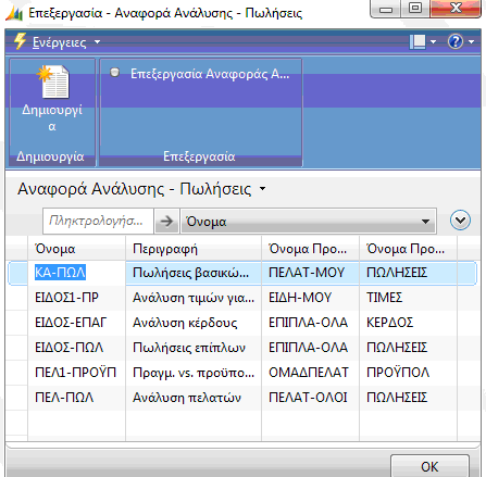 7.2 Αναθοπέρ και Ανάλςζη ζηο ςποζύζηημα Πωλήζεων και Μάπκεηινγκ ην ππνζχζηεκα Πσιήζεσλ θαη Μάξθεηηλγθ, ζα δνχκε θαη ζα δεκηνπξγήζνπκε (θαηαξηίζνπκε) λέεο αλαθνξέο (report) θαη αλαιχζεηο (analysis).