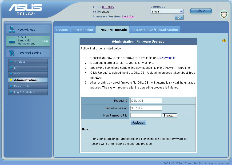 Αναβάθμιση του υλικολογισμικού Σημείωση: Κάντε λήψη του πιο πρόσφατου υλικουλογισμικού από τον ιστότοπο της ASUS στη διεύθυνση http://www.asus.com Για να αναβαθμίσετε το υλικολογισμικό: 1.