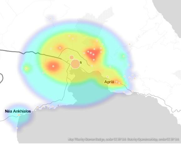 Εικόνα 5-5 Κατάταξη με βάση το H-Index 5.5 Heat Map για τον πληθυσμό του Δήμου Βόλου Στο κεφάλαιο δύο είδαμε τι είναι ένας Heat Map.