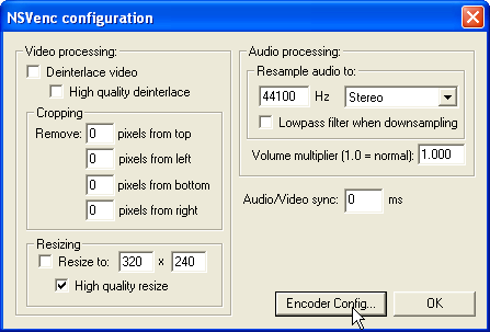 Οδηγίες Χρήσης του NSVCAP για Μετάδοση Ροής Βίντεο (2/4) Προκειµένου ορίσετε τις παραµέτρους κωδικοποίησης του ήχου και του βίντεο επιλέξτε από το κύριο µενού NSV->Config.