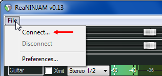 *Αποθηκεύστε όλο το σεταρισμένο project από το File menu του Reaper. Για να συνδεθείτε και να παίξετε, πηγαίνετε στο παράθυρο ReaNINJAM v0.13 και πατήστε: File >>> Connect.