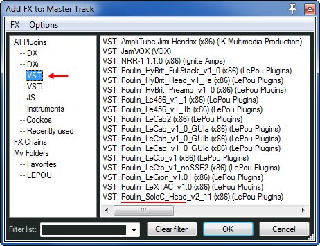 Επιλέγουμε από τη λίστα το vst plugin «εξομοιωτή» ενισχυτή κιθάρας με το οποίο θέλουμε να παίξουμε και πατάμε ΟΚ.