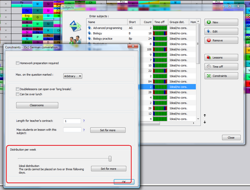 Κατανοµή ανά εβδοµάδα/ανά δύο εβδοµάδες Βελτιώθηκε η κατανοµή καρτών µέσα στην βδοµάδα. Εχετε πλέον την δυνατότητα να ορίσετε για κάθε µάθηµα την κατανοµή του.