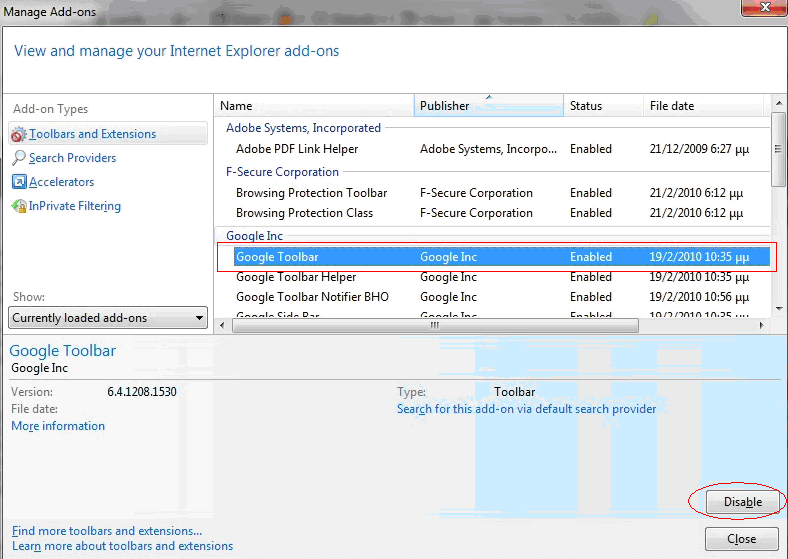 6.1.2 Πεπίπηυζη 2 Internet Explorer 8 Βήμα 1 Αλ έρεηε έθδνζε Internet Explorer 8 από ην κελνύ επηιέμηε Tools -> Manage Add-Ons όπωο θαίλεηαη ζηε παξαθάηω εηθόλα Βήμα 2 ην παξάζπξν κε