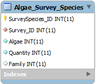 3.2.2. Συσχετίσεις Algae_Survey_Species: Ο πίνακας αυτός συνενώνει την οντότητα Algae_Surveys με την οντότητα Algae_Species και Algae_Families.