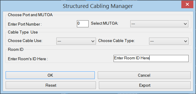 Παράρτημα Ε - Εγχειρίδιο Χρήσης Εικόνα 54 - Παράθυρο Διαλόγου Structured Cabling Manager Εισαγωγή Δεδομένων Εφόσον έχουν γίνει όλες οι παραπάνω ενέργειες και έχει επιλεγεί ένα στοιχείο που