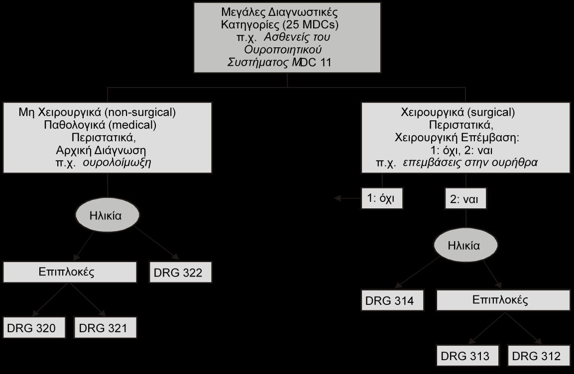 Σα ΚΔΝ, βαζηδφκελα ζηα AR-DRGs, θαηαηάζζνπλ ηνπο λνζειεπφκελνπο βάζεη: (1) ηεο δηάγλσζεο (αξρηθή δηάγλσζε κέζσ ICD-10 θαη ηειηθή δηάγλσζε κέζσ ΚΔΝ), (2) ησλ ππεξεζηψλ πνπ ιακβάλνληαη,