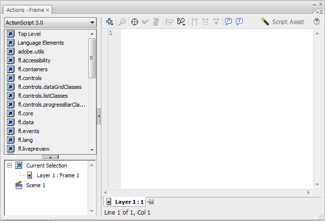 Εικόνα 3: Το Σκηνικό του Adobe Flash CS3 ActionScript: Η ActionScript αποτελεί την γλώσσα σεναρίων (Scripting Language) που χρησιμοποιεί το Flash για την δημιουργία αλληλεπιδράσεων και ειδικών εφέ.