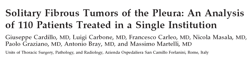 Ann Thorac Surg 2009;88:1632 7 Solitary (localized) fibrous tumors of the pleura (SFTP) are rare slowgrowing neoplasms that generally have a favorable prognosis.