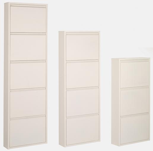 Cabinet with 4 drawers in white Metal Shoe Cabinet with 4 drawers in grey Metal Shoe Cabinet with 5 drawers in white Metal Shoe Cabinet with 5 drawers in grey Metal Shoe