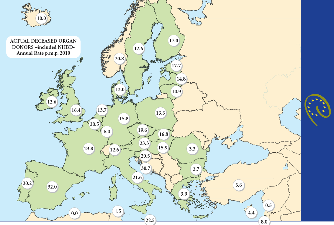 ΠΙΝΑΚΑΣ 2: ΠΤΩΜΑΤΙΚΟΙ ΔΟΤΕΣ ΟΡΓΑΝΩΝ (ανά εκατομμύριο πληθυσμού) ΣΤΙΣ ΧΩΡΕΣ ΤΗΣ ΕΥΡΩΠΑΪΚΗΣ ΕΝΩΣΗΣ 2010 Σχετικά με τη χώρα μας, διαθέσιμα, έγκυρα στατιστικά στοιχεία υπάρχουν από το 2001 και έπειτα,