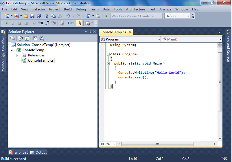 Παράρτημα Α Παρουσίαση Visual Studio 2010 Βήμα 5: Συγγραφή πηγαίου κώδικα.