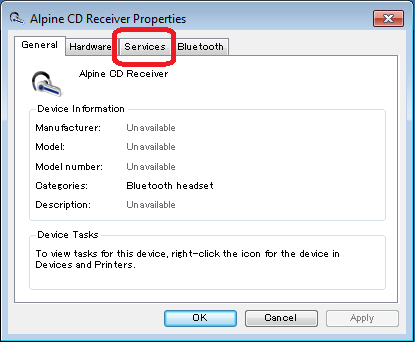 Δεξί κλικ στο όνομα της συεκευής που ονομάζετε "Alpine CD Receiver" κατόπιν επιλέξτε "Properties"(Εικ. 20) (Εικ. 20) If the window was closed select Start > Control Panel > Devices and Printers.