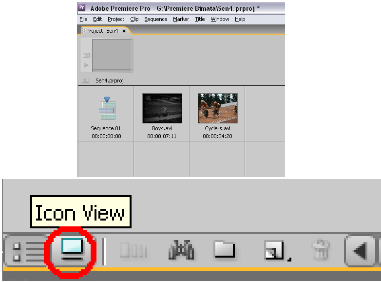 Γνωριμία με το παράθυρο προ-επισκόπησης (Program Monitor Window), προ-επισκόπηση Πρόχειρου Μοντάζ. Βήμα 1: Από το παράθυρο «Project Window» σέρνετε τo κλιπ boys.