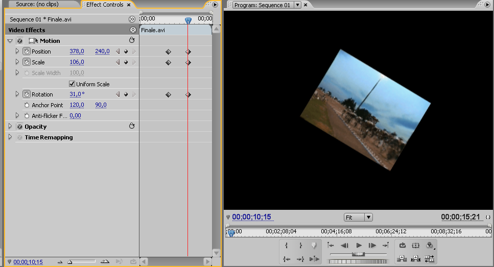 Εικόνα 71 Βήμα 9: Δείτε το βίντεο σε προ-επισκόπηση στο «Program Monitor». Δραστηριότητα 2: Εφαρμογή των εφέ «Transform», «Basic 3D», «Camera View» για τη δημιουργία κίνησης σε κλιπ.
