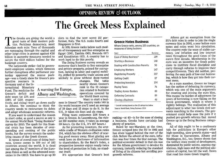 The Greek mess Πως μας βλέπουν οι ΑΛΛΟΙ (πελάτες, επενδυτές, κλπ) Greece Hates Business Πεδίο Εσκολία ζηην επιτειρημαηικόηηηα