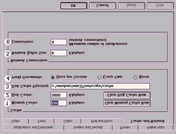 Παράμετροι Λειτουργίας Netscape - Styles, Fonts, Colors, Mail & News, Cache & Networks Cache & Networks 1.