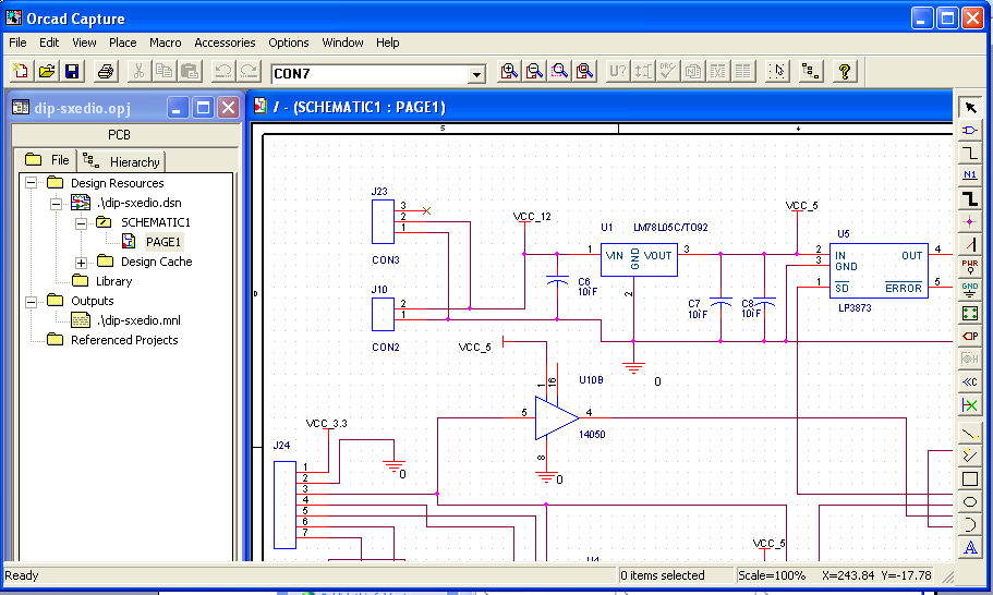 Project Manager Εργαλειοθήκη Schematic Editor του Περιοχή σχεδίασης (Schematic Editor) Βασικά εργαλεία του περιβάλλοντος θεωρούνται οι δύο εργαλειοθήκες, οι οποίες είναι κινητές και το μέγεθός τους