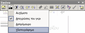 2) Ρύθµιση Εικόνας: δίνει τη δυνατότητα τεσσάρων επιλογών: Αυτόµατο, Αποχρώσεις του Γκρι, Ασπρόµαυρο και Υδατογράφηµα (εικόνα Ν ο 2).