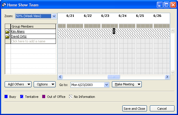 200 Microsoft Office Outlook 2003 Βήμα Βήμα 8 Για να δείτε τις πιο πρόσφατες πληροφορίες του χρονοδιαγράμματος για τα μέλη της ομάδας, πατήστε στο κουμπί Options και διαλέξτε από το πτυσσόμενο μενού