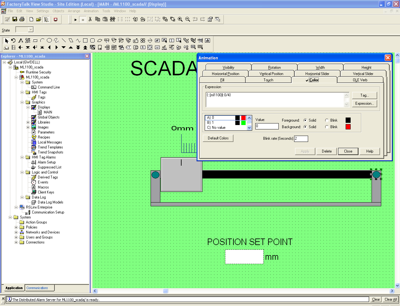 Εικόνα 42: Απεικόνιση της θέσης του μοτέρ για το δεύτερο αισθητήριο. 4.2: Προγραμματισμός της CPU του PLC. Ο προγραμματισμός του μικροεπεξεργαστή του ελεγκτή έγινε σε γλώσσα προγραμματισμού LADDER.