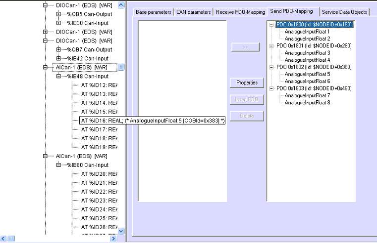 Σχήμα 3.7 Service Data Object για αναλογική κάρτα του PLC Μεγάλη προσοχή χρειάζεται στον καθορισμό των καναλιών τόσο στις αναλογικές, όσο και στις ψηφιακές κάρτες.