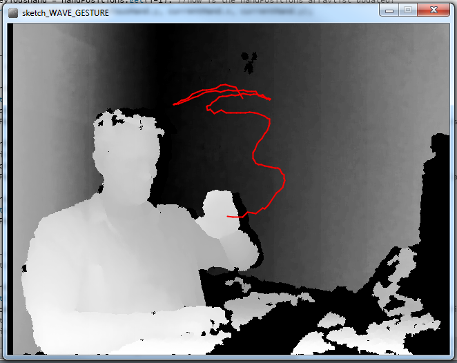 Πρόγραμμα σε kinect + simpleopenni ανίχνευσης των χειρονομιών WAVE, HAND_RAISE, CLICK Ας επιστρέψουμε όμως στο kinect + processing + simpleopenni και ας δούμε ένα παράδειγμα ανίχνευσης και απλής
