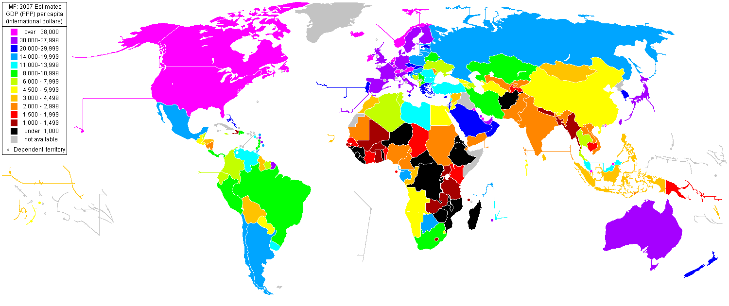 World map showing 2007 estimates about
