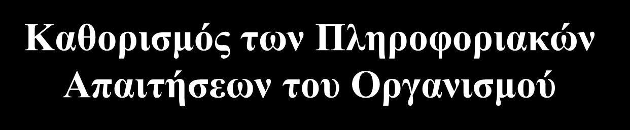 Καθορισμός των Πληροφοριακών Απαιτήσεων του Οργανισμού Επιχειρησιακή ανάλυση (Enterprise Analysis) Ανάλυση των πληροφοριακών απαιτήσεων σε ολόκληρη την έκταση ενός οργανισμού Βοηθά στον