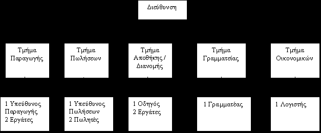 Σε αυτό το κεφάλαιο πρέπει να παρουσιασθεί η σύνθεση της διοίκησης και της στελέχωσης των τμημάτων που είναι απαραίτητα για την λειτουργία της επιχείρησης.