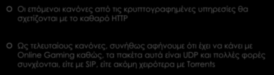 Trick D (6) Content Marking - Μεθοδολογία Οι επόμενοι κανόνες από τις κρυπτογραφημένες υπηρεσίες θα σχετίζονται με το καθαρό HTTP Ως τελευταίους κανόνες,