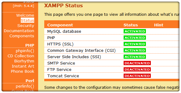 http://localhost θα οδηγηθούμε στη αρχική σελίδα του xampp.