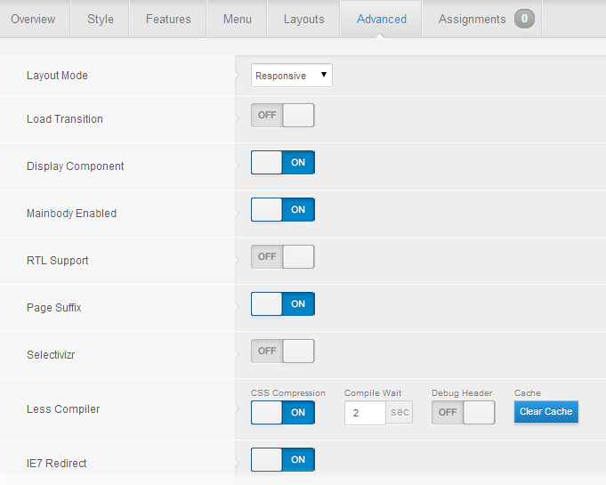 Εικόνα 3.1.9 - Ρυθμίσεις template (Advanced) 3.2 Δημιουργία ενθεμάτων (Modules) - FrontPage Από το περιβάλλον διαχείρισης του Joomla!