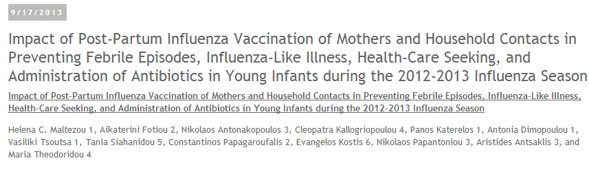 Γρίπθ 2013-14 Maternal postpartum flu vaccination associated w