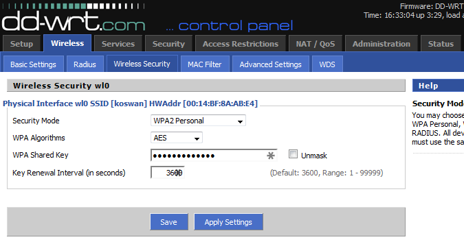 Εικόνα 49: WRT54G Wireless Security Settings Στην συνέχεια επιστρέφουμε στην καρτέλα Setup Basic Setup.